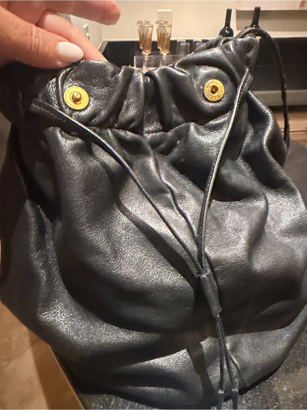 Prada Nero Large Drawstring Leather Tote with Gold Logo - Picture 12 of 16